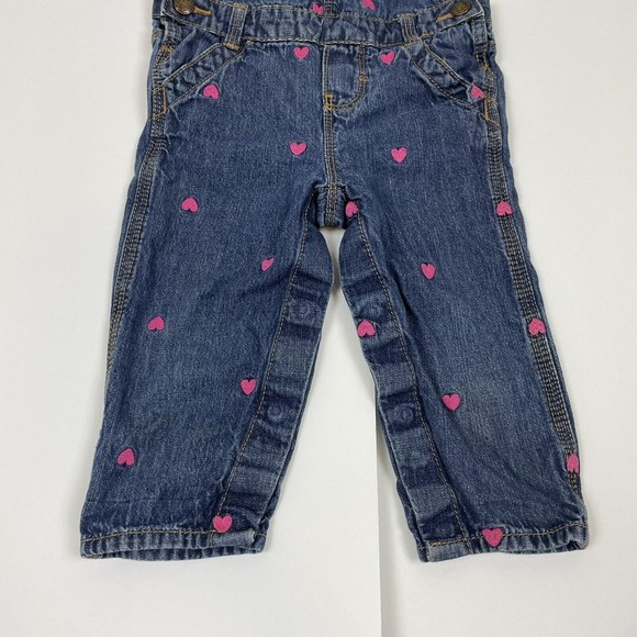 Oshkosh B’Gosh Baby Girl’s Size 18 Months Denim Overalls Embroidered Hearts - Picture 4 of 16